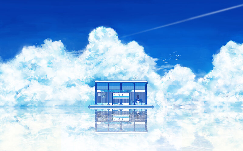 Bus Stop in Clouds — Blue
