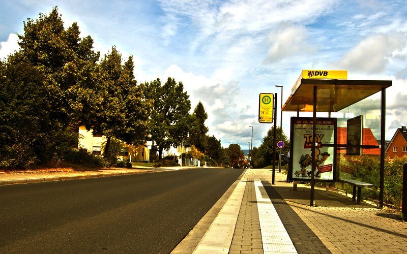 Bus stop on a sunny day