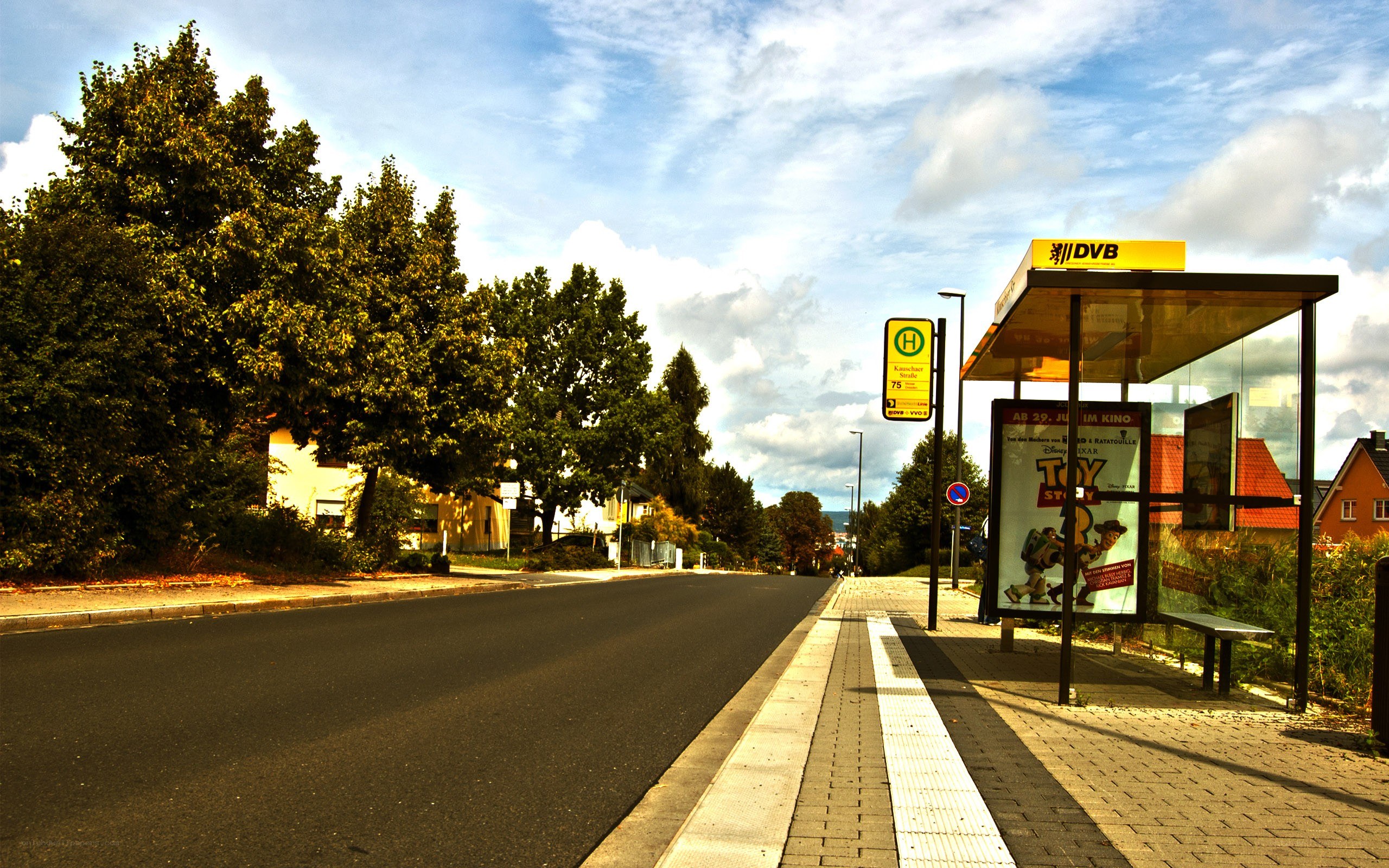 Bus stop on a sunny day