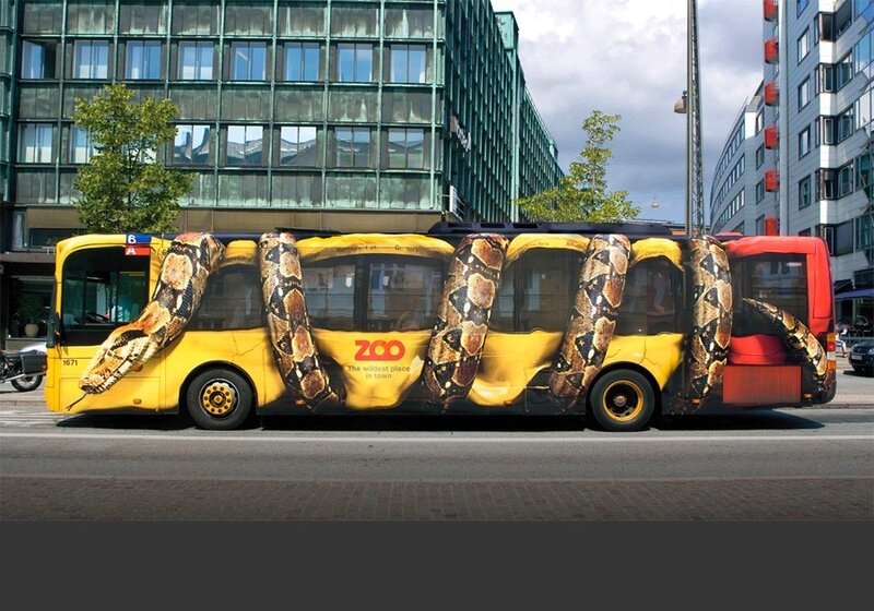 bus with snake ad