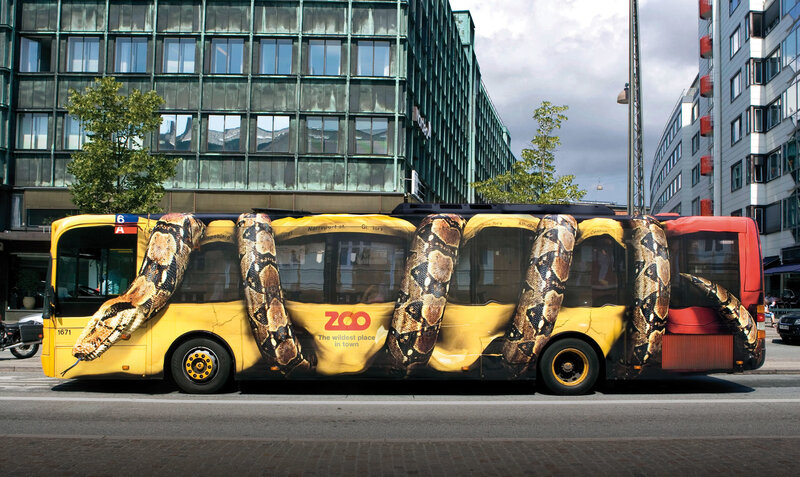 Bus with snake ad