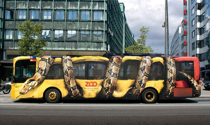 Bus with snake ad