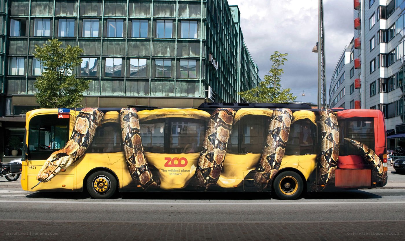 Bus with snake ad