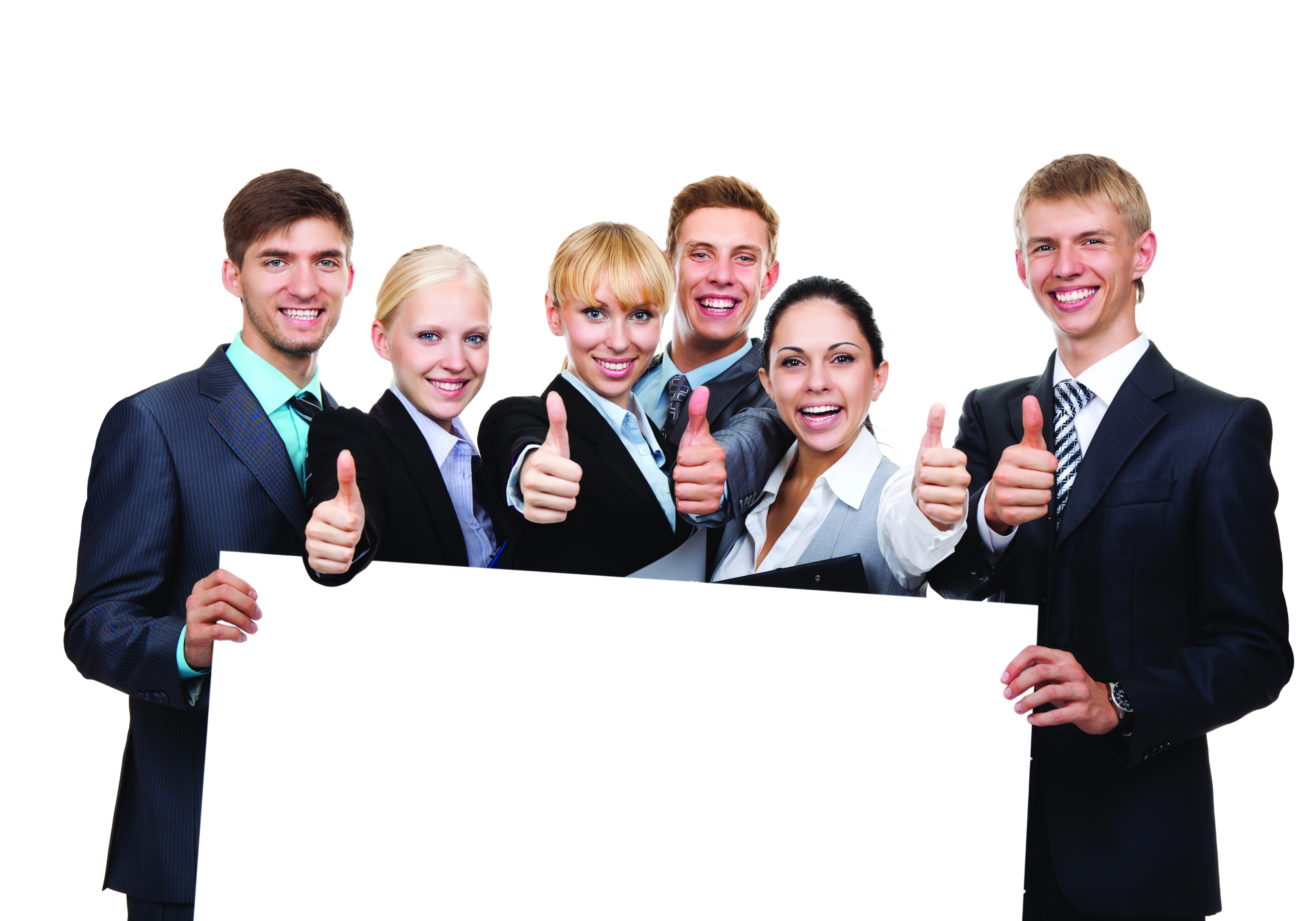 business team with thumbs up