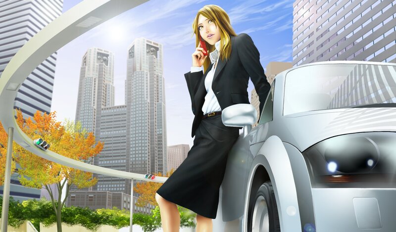 Businesswoman on phone in city