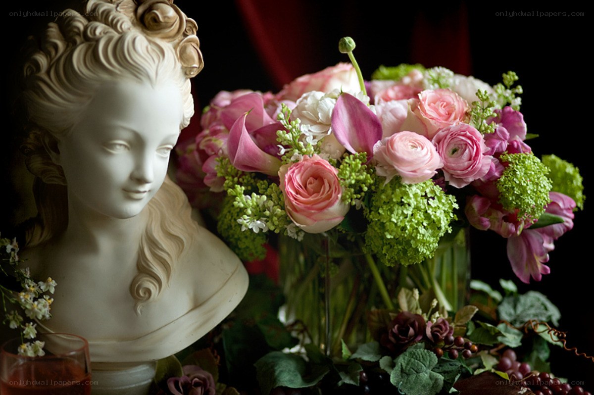 Bust and floral arrangement