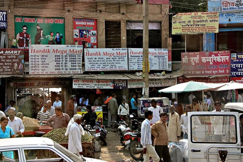 Bustling Indian market street