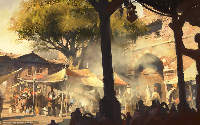 bustling market under golden light