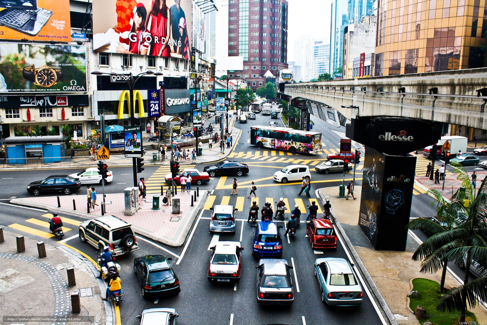 Busy city intersection with billboards