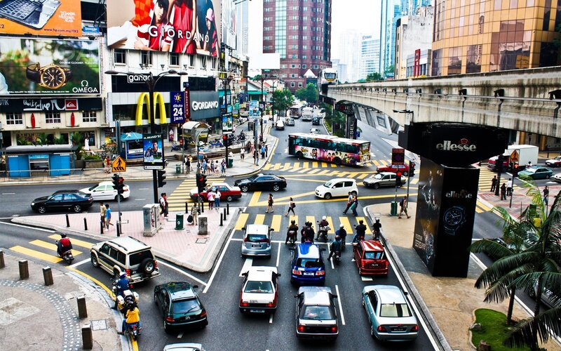 Busy city intersection with traffic