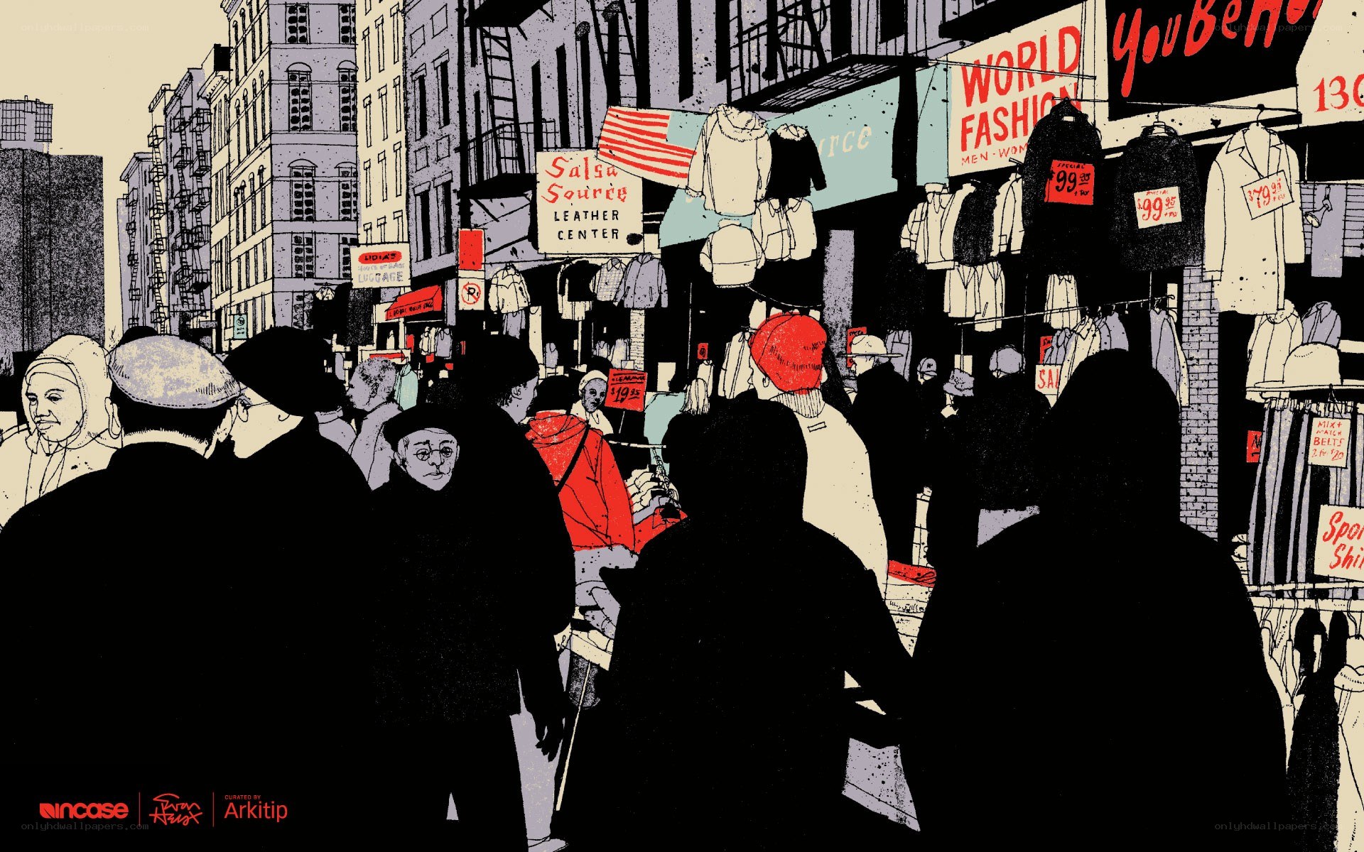 Busy city street illustration