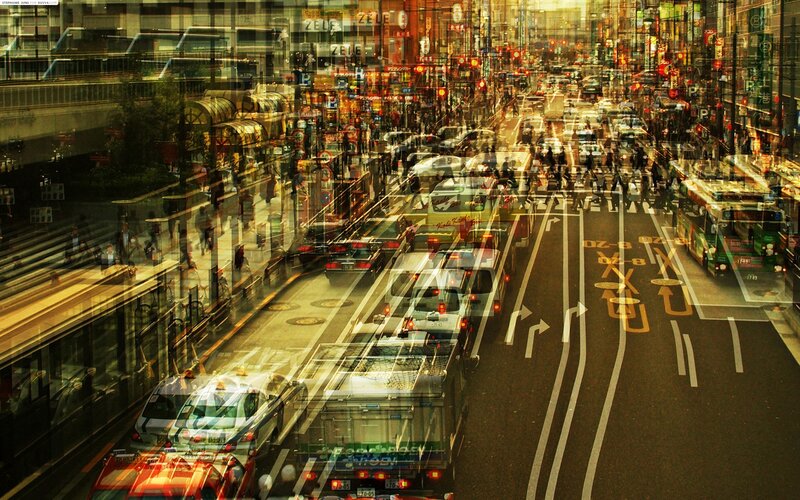 Busy city street with traffic