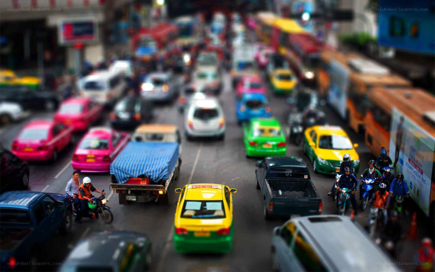 Busy city traffic scene
