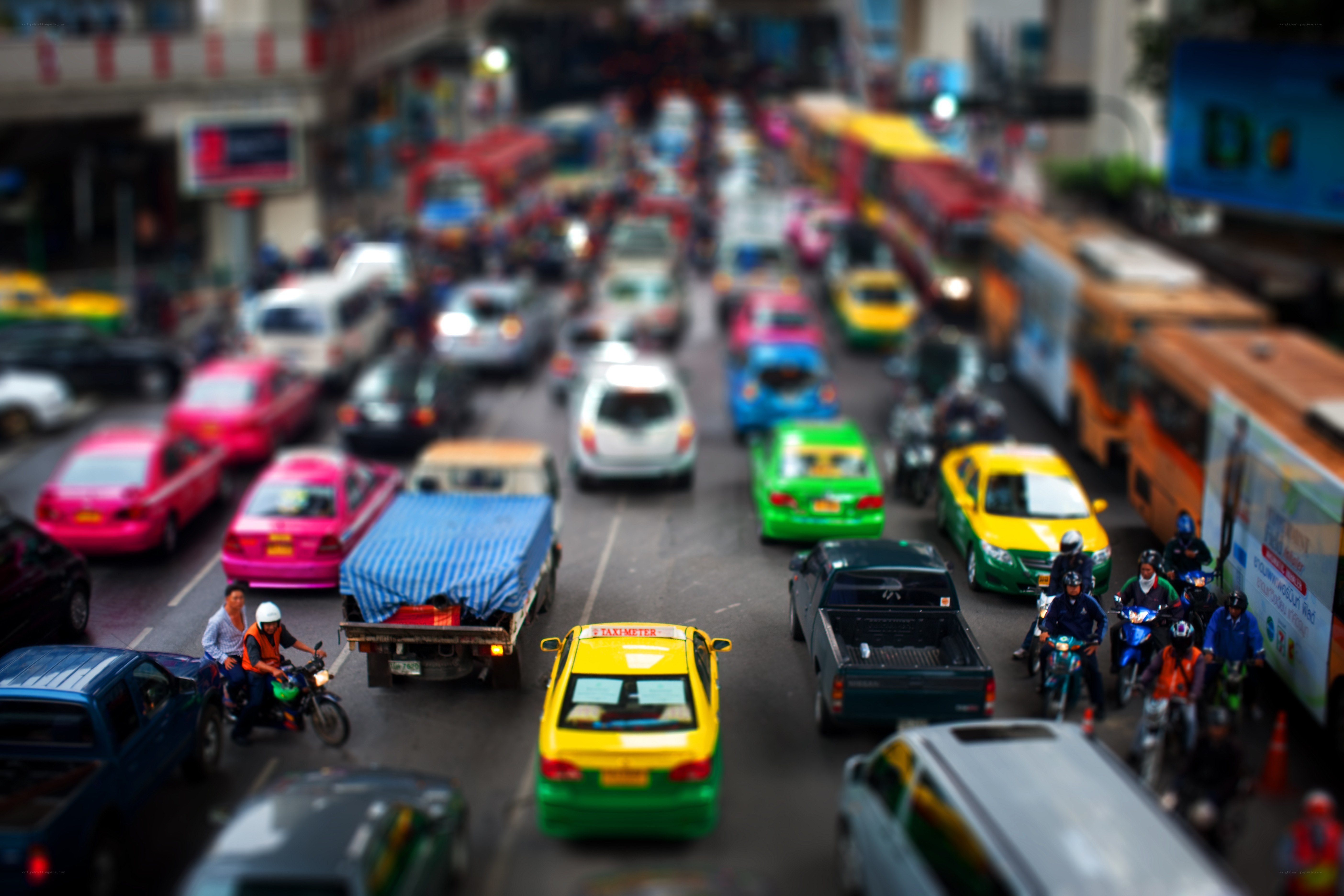 Busy city traffic scene