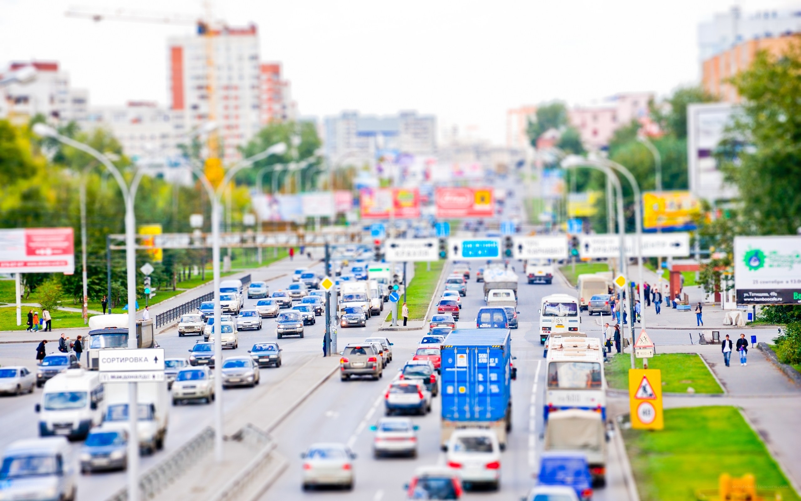 Busy city traffic scene