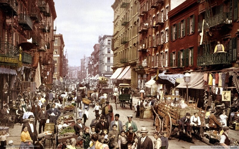 Busy street in old New York