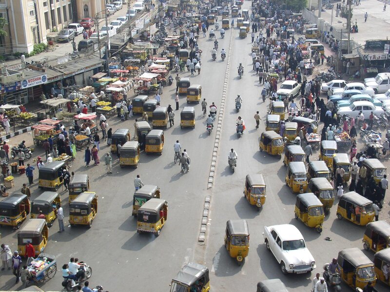 Busy street with auto-rickshaws