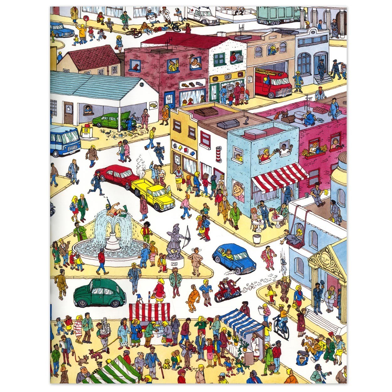 busy town scene illustration