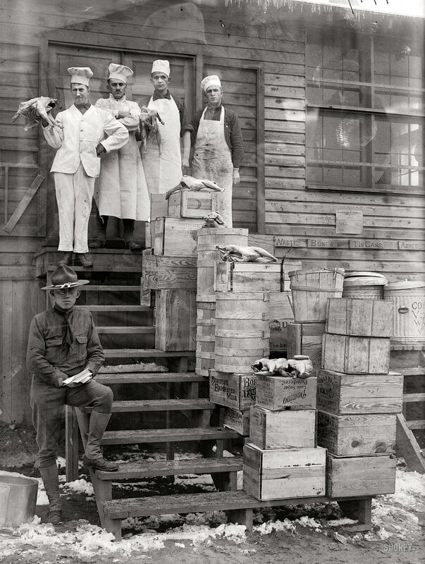 Butchers with poultry and crates