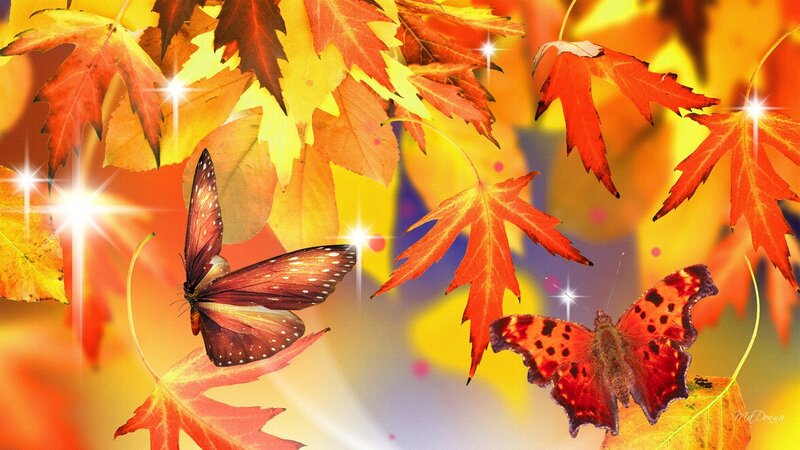 Butterflies Among Autumn Leaves
