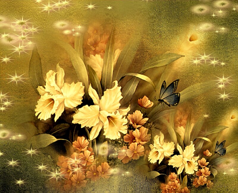Butterflies Among Flowers — Gold