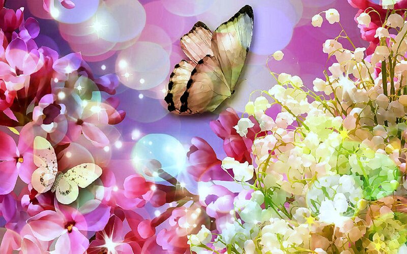 Butterflies Among Flowers — Pink, Dreamy, Spring
