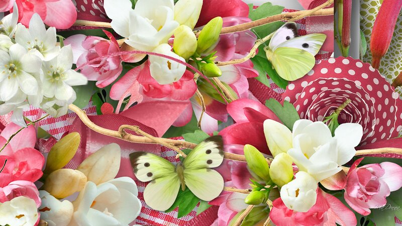 Butterflies Among Flowers — Pink, Festive