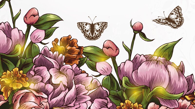 Butterflies Among Flowers — Pink, Serene, Spring
