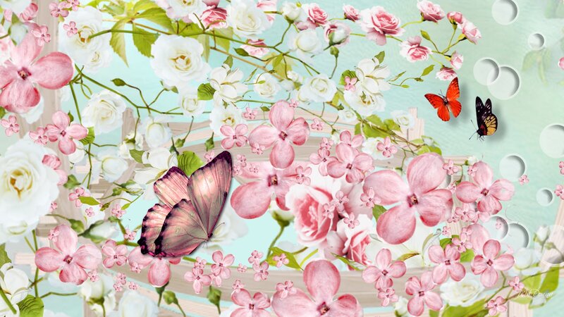 Butterflies Among Flowers — Pink, Serene