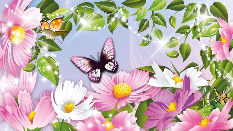 Butterflies Among Flowers — Pink