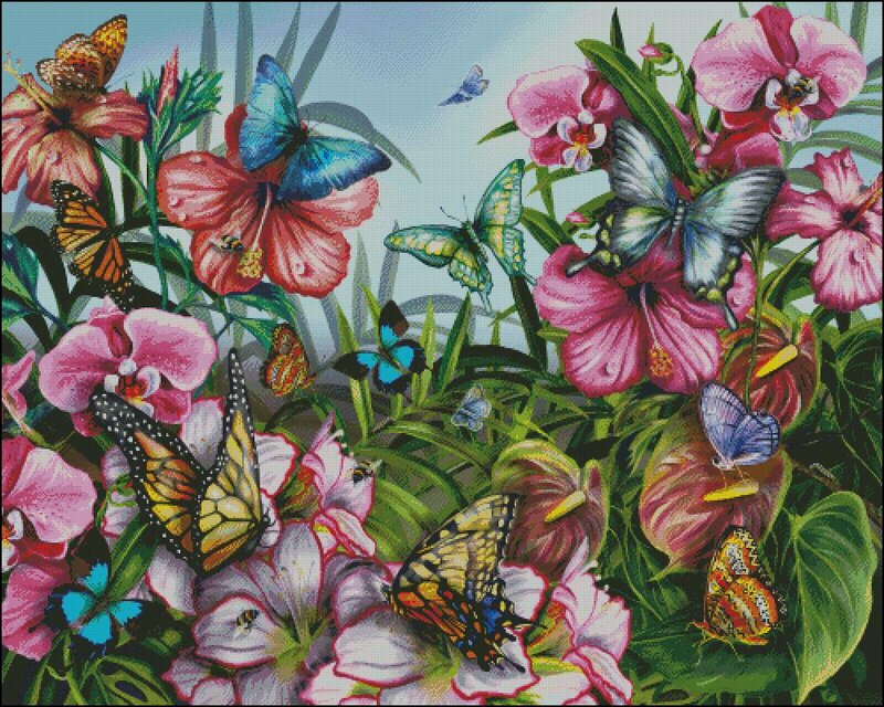 Butterflies Among Flowers — Pink, Vibrant