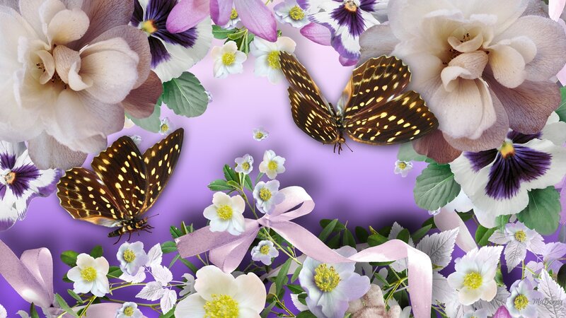 Butterflies Among Flowers — Purple, Serene