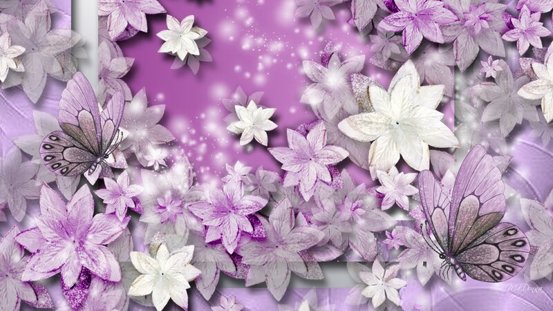 Butterflies Among Flowers — Purple