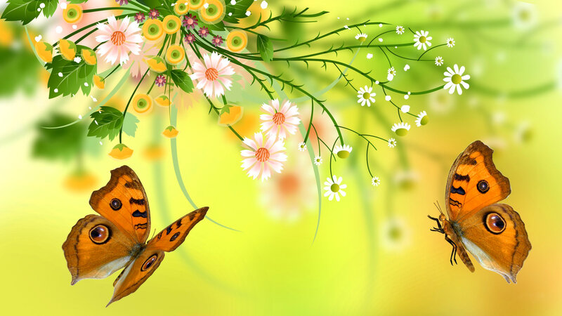 Butterflies Among Flowers — Yellow, Serene