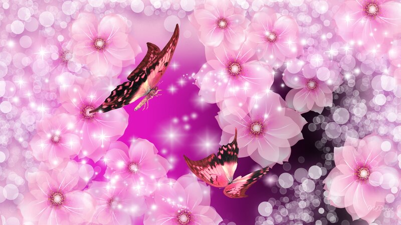 Butterflies Among Pink Flowers