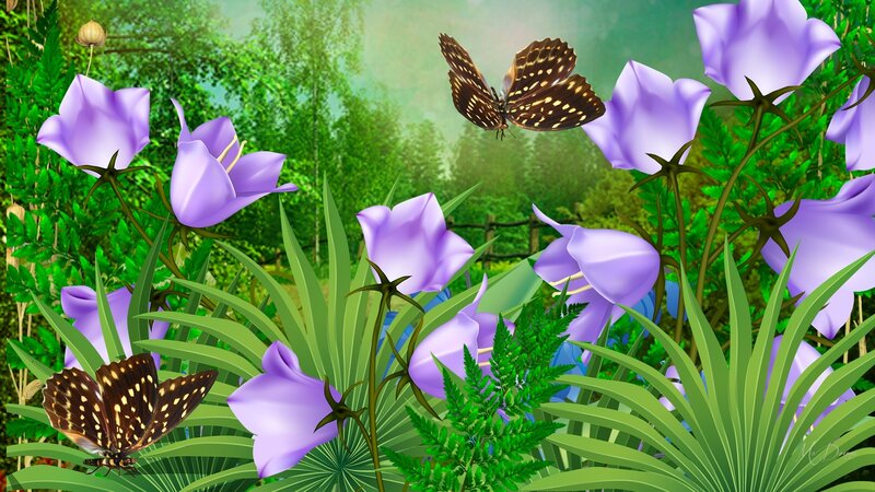 Butterflies Among Purple Flowers