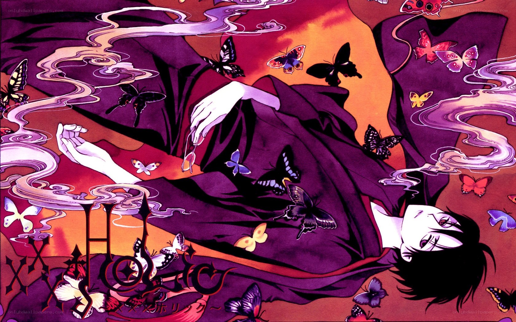 butterflies and a sleeping figure