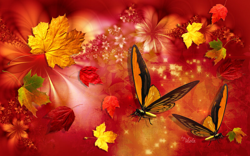 Butterflies and Autumn Leaves — Red