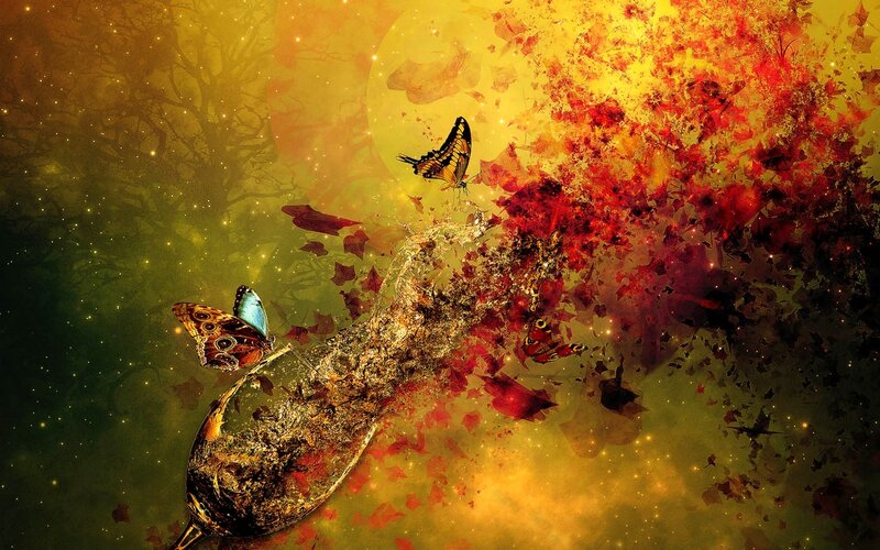 Butterflies and Autumn Leaves — Yellow