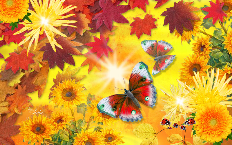 Butterflies and Autumn Leaves — Yellow, Vibrant