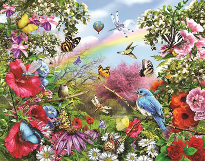 Butterflies and Birds in Garden