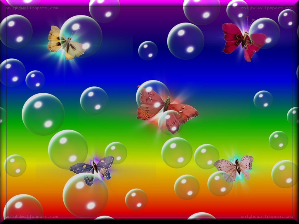 butterflies and bubbles on rainbow
