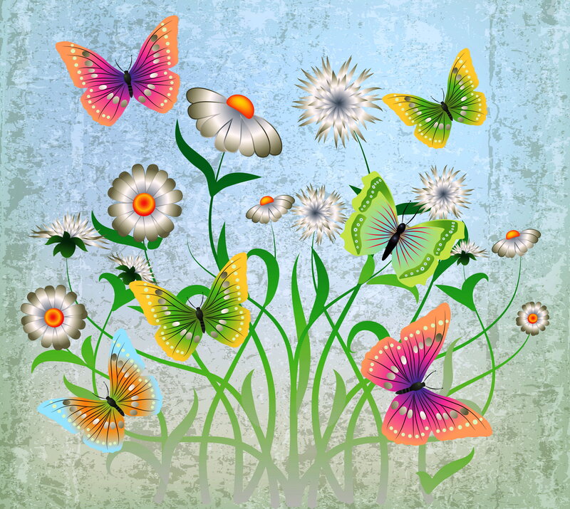 Butterflies and Daisies — Green, Calm