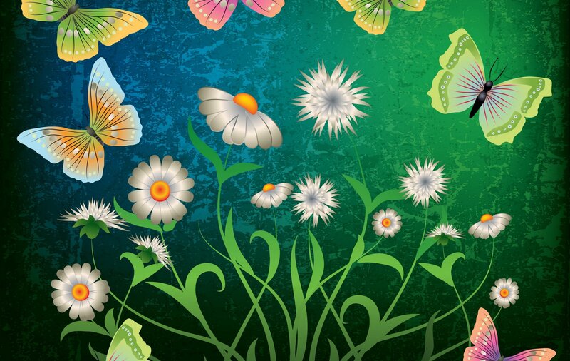 Butterflies and Daisies — Green, Serene, Spring