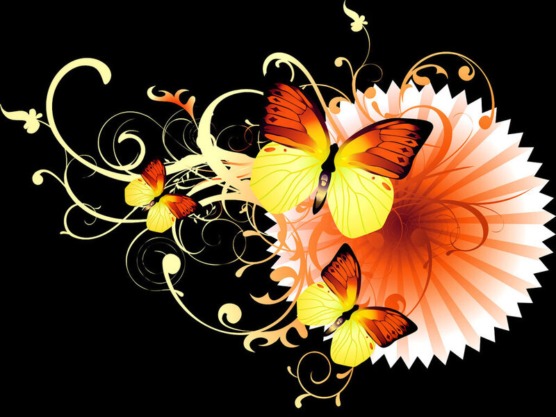 Butterflies and Floral Swirls — Yellow