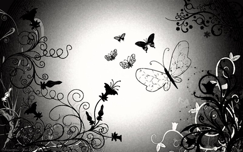 Butterflies and Floral Vines — Black