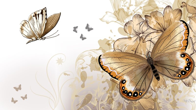 Butterflies and Flowers — Beige, Serene