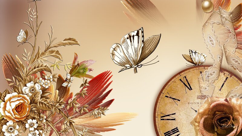 Butterflies and Flowers — Beige