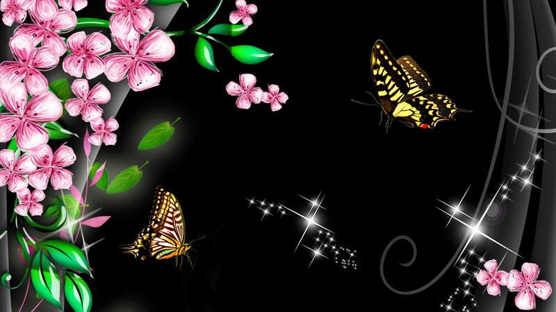 Butterflies and Flowers — Black, Dreamy