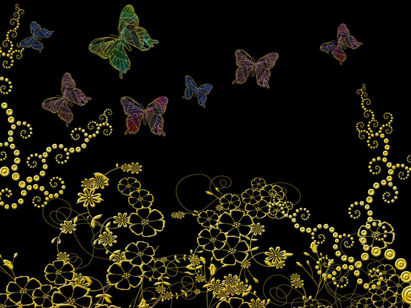 Butterflies and Flowers — Black, Elegant